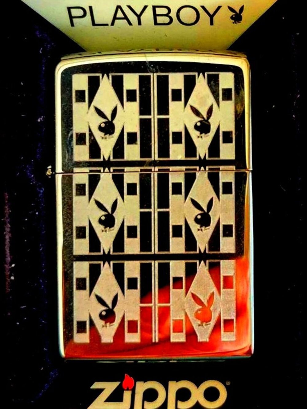 Playboy 2014 Polished Chrome Engraved Repeating Bunny Zippo